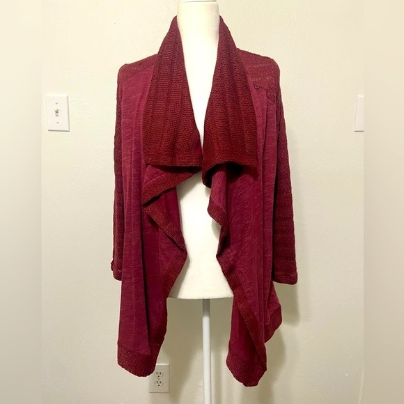 Lucky Brand women's large mixed knit relaxed fit cardigan shawl EUC maroon - Picture 1 of 10
